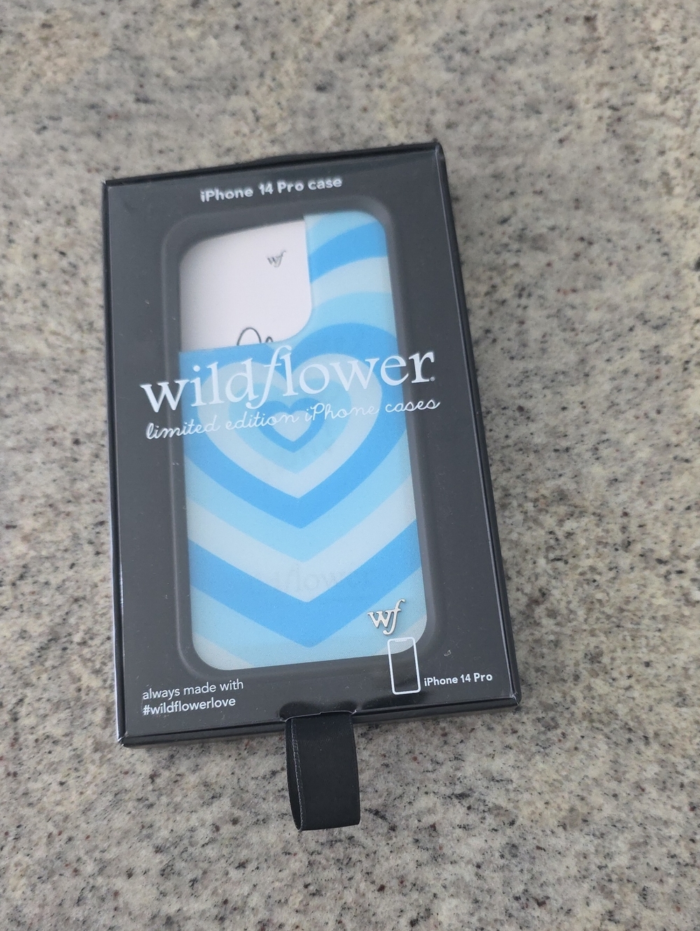 Wildflowers Blue Chevron iPhone 14 Pro Case - Layered Heart Pattern